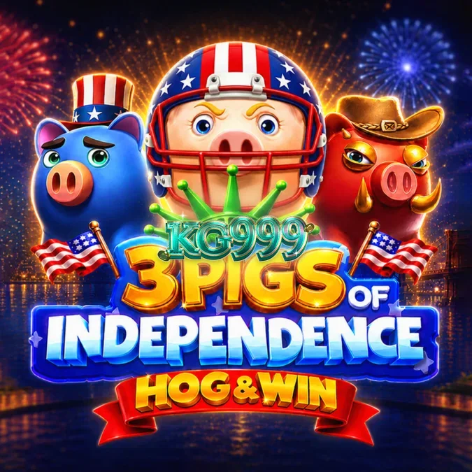3 Pigs of Independence Hog & Win স্লট গেমের রঙিন এবং উৎসবমুখর ইন্টারফেসের দৃশ্য।